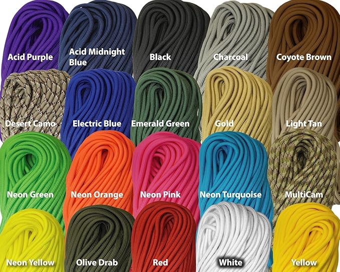 1/4" ParaMax Paracord 100 ft – 1000 lb Type IV Rope for Dog Leashes, Camping, Kayak Anchor - Made in USA - Acid Midnight Blue