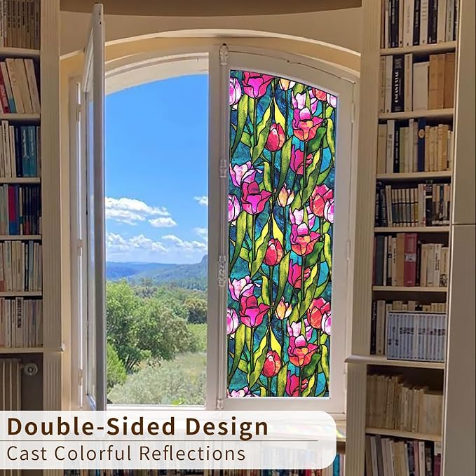 funlife Original Hand-Drawn Faux Stained Glass Window Film, Double-Sided Static - Image 4
