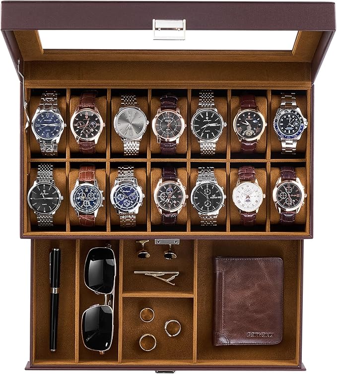 ProCase Watch Box, 14 Slot Mens Watch Case by ProCase