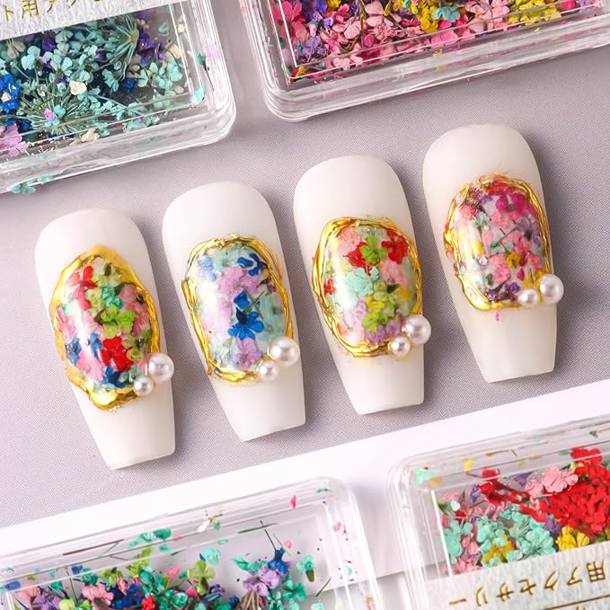 4 Boxes 3D Dried Flowers for Nails, Mini Dried Flowers Nail Stickers Decals | - Image 7