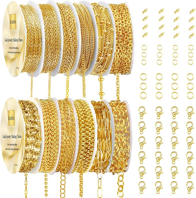 Ecoofor Gold Necklace Chains for Jewelry Making, 95.1 Feet 12 Rolls Jewelry by Ecoofor