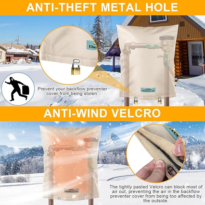 Backflow Preventer Cover Insulated (5˚F) - 14"W x 26"H Backflow Cover for Winter Pipe Freeze Protection - Sprinkler Covers for Outside with 7 Layers Fabric Double Wall Insulation Cover