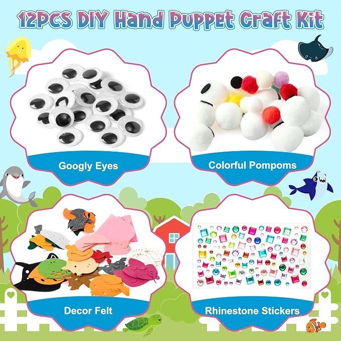 WATINC 12Pcs Hand Puppet Making Kit, Art Craft Felt Sock Puppet Toys, Creative - Image 2
