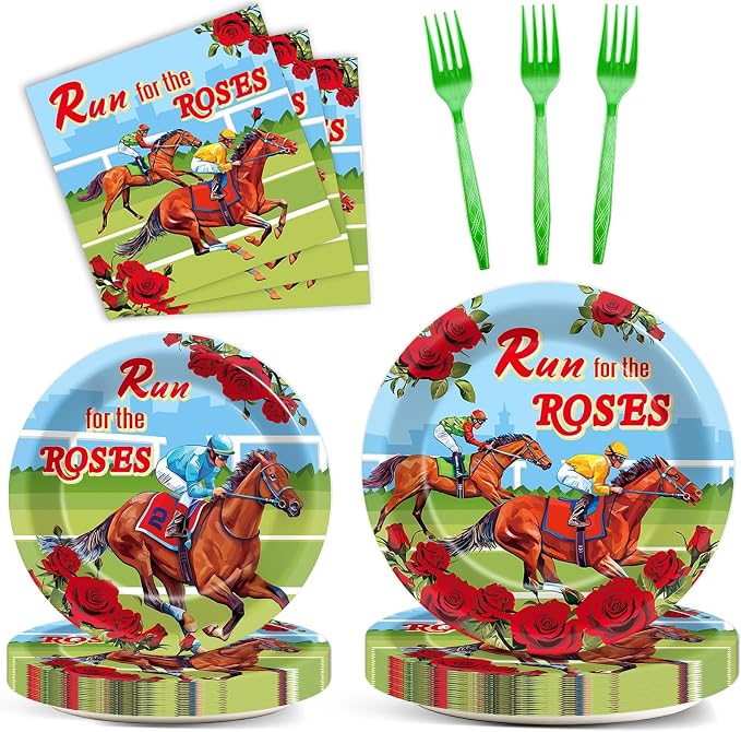 Qyeahkj 100 Pcs Kentucky Party Supplies Derby Day Tableware Set Run by Qyeahkj