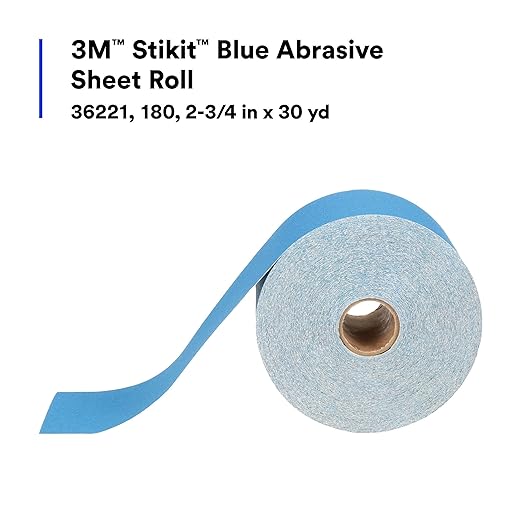 3M Stikit Blue Abrasive Sheet Roll, 36221, No Hole, 2-3/4 in x 30 yd, 180+ Grade, Automotive Sanding Roll Sandpaper for Coating Removal, Body Repair, Auto Sanding