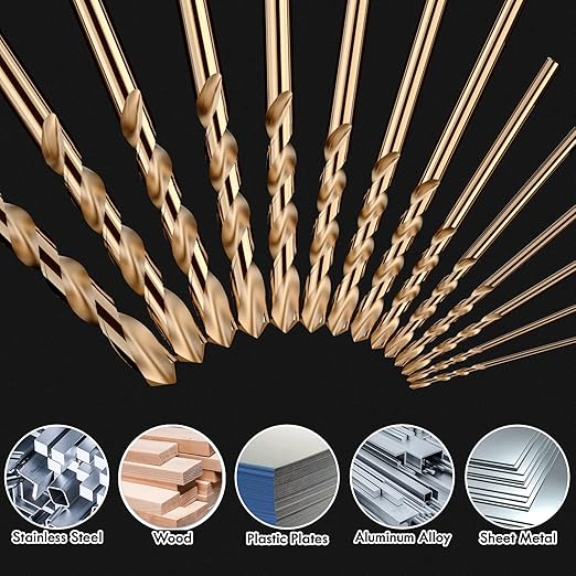 1/16" (23pcs) Cobalt Drill Bit Set, M35 High Speed Steel Jobber Length Drill Bit Kit for Hardened Metal, Stainless Steel, Cast Iron, Wood and Plastic, with Storage Case