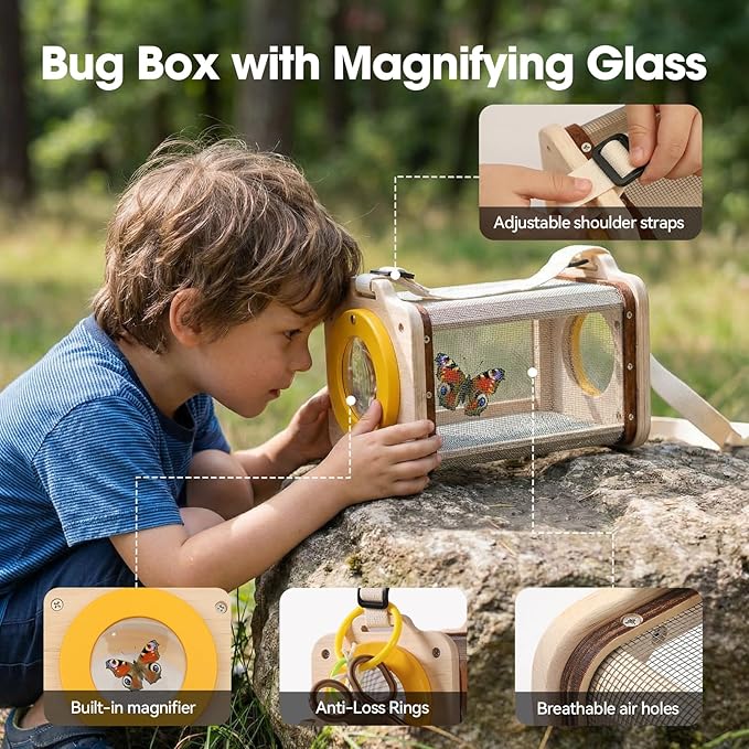 Wooden Bug Catcher Kit for Kids 3-8, Butterfly Net & STEM Guide, Catch & - Image 4