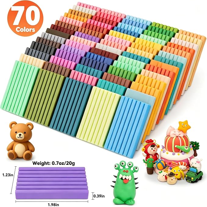 CiaraQ 70-Color Polymer Clay Oven Bake Modeling Kit | 14 tools, 3‑layer box - Image 3