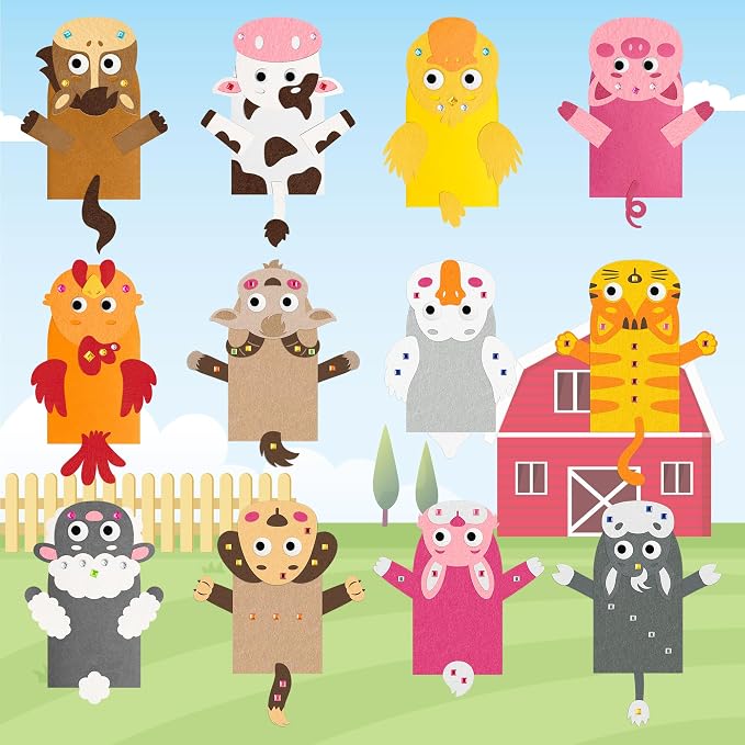 WATINC 12 Pcs Hand Puppet Making Kit, Art Craft Felt Sock Puppet Toys, Creative - Image 4