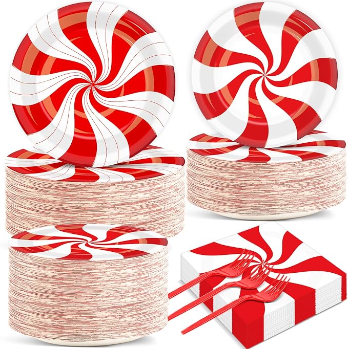 50 Guests Christmas Candy Cane Plates and Napkins Party Supplies Peppermint by Qyeahkj