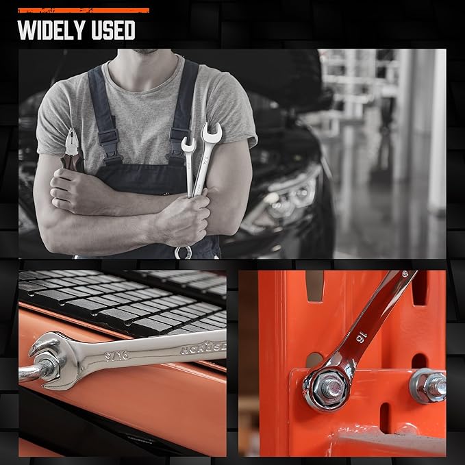 HORUSDY 22-Piece Wrench Set | Metric & SAE Combination Wrench Set with Organizer | 12 Point | Chrome Vanadium Steel