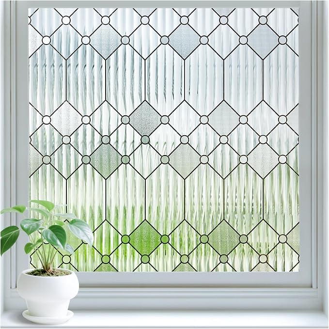 SUNBABY Reeded Glass Window Privacy Film, Decorative Frosted Glass Window Film by SUNBABY