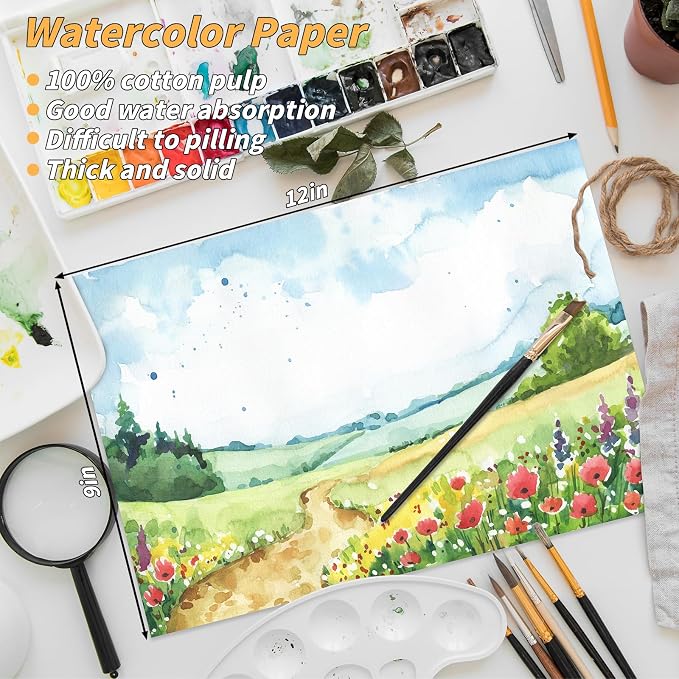 300 Sheets Cotton Watercolor Paper Bulk -140LB/300GSM Art Paper-9 x 12 inch - Image 2