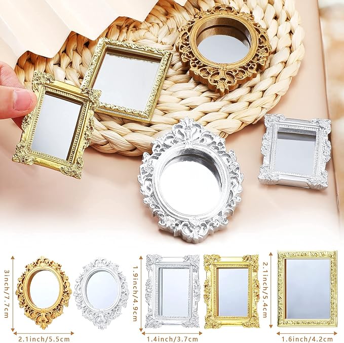 Skylety 10 Pieces Miniature Dollhouse Mirror European Frame Mirror Victorian - Image 2