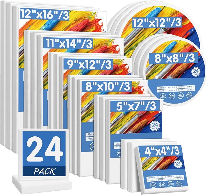 FIXSMITH 24 Pack Stretched Canvases, Round Canvas 12x12, 100% Cotton, Primed by FIXSMITH