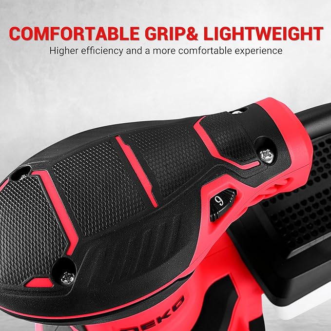 Orbital Sander Corded Hand Sander: DEKOPRO 5" Random Orbital Sander with Dust Box, 6 Various Speeds Electric Palm Sander with Dust Box, 16Pcs Sandpapers for Woodworking & Sanding (Red)