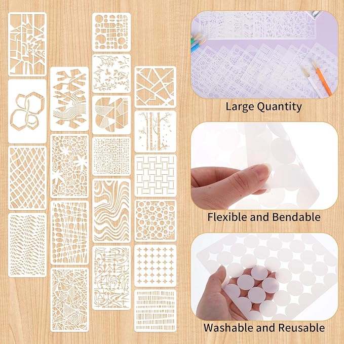 20 Pcs Stencils for Painting Mixed Size Abstract Texture Stencils Geometric - Image 3