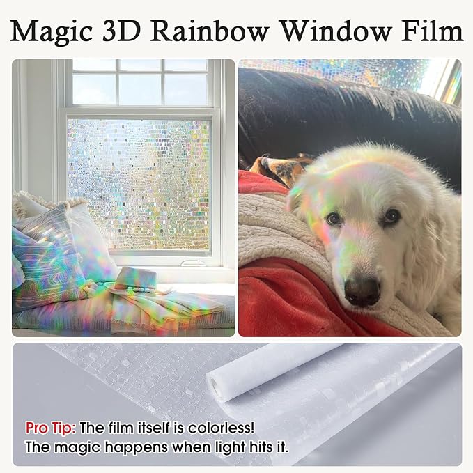 Windimiley Window Privacy Film 3D Rainbow Static Clings Bathroom Stained Glass - Image 6