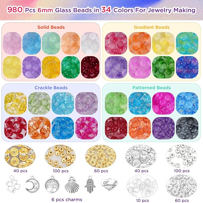 Funtopia Glass Beads for Bracelets 6mm, Crystal Beads for Bracelets DIY Crafts - Image 2