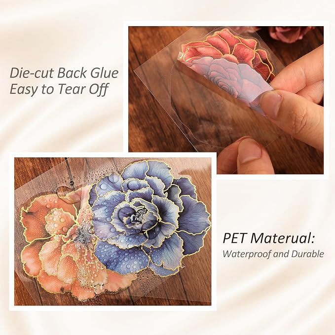 emmoolife Pressed Flower Stickers Set Large Dried Flowers Themed Resin Sticker - Image 4