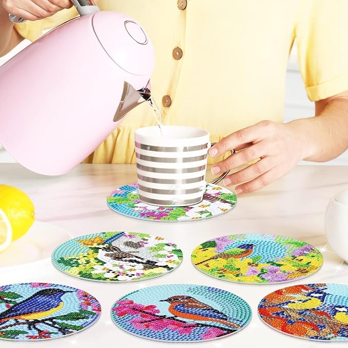 Cumule 8 Pcs Bird Diamond Art Coasters Kits - Image 4
