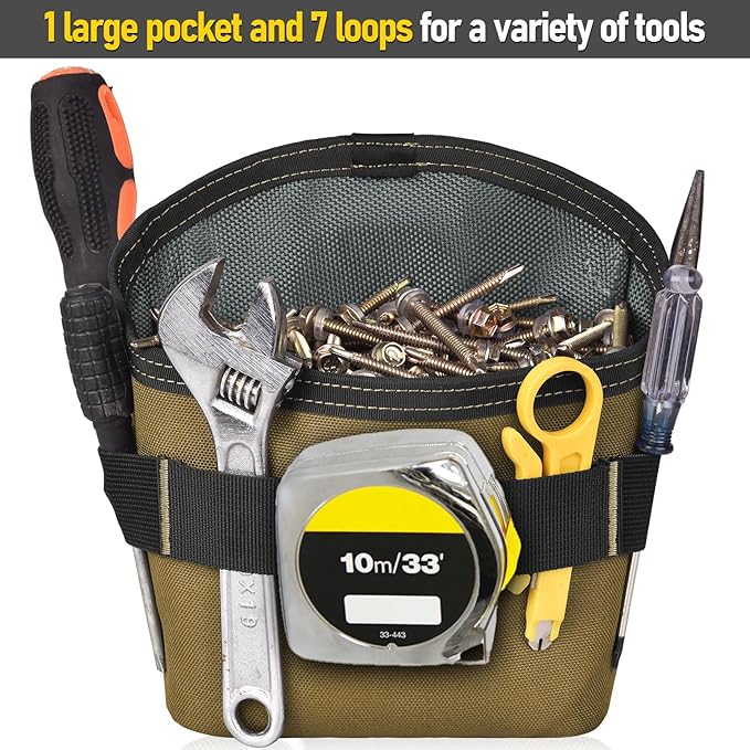 Tool Pouch Nails Screws Bag with Belt Clip (XL, Khaki)
