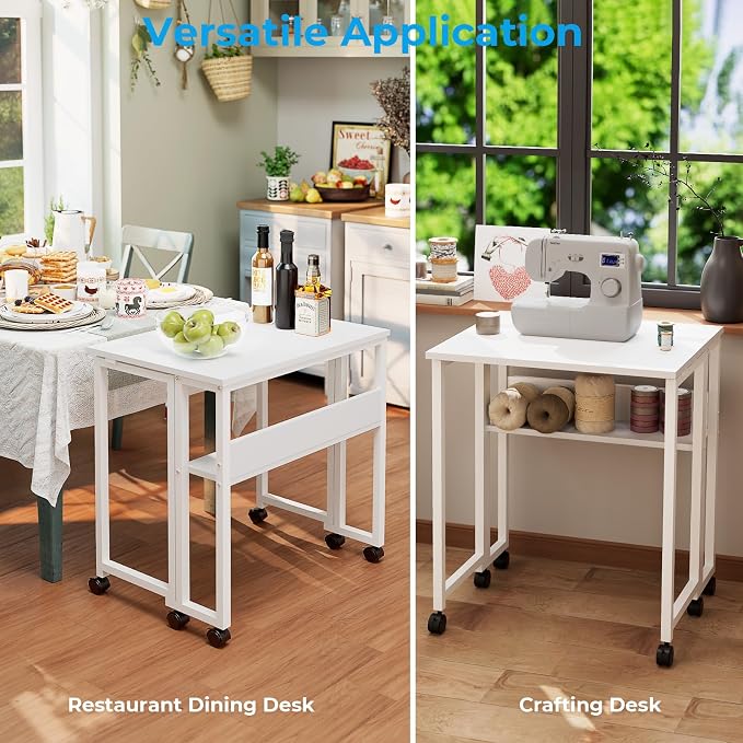 GreenForest Folding Desk with Wheels, 24.8" Rolling Table - Image 7