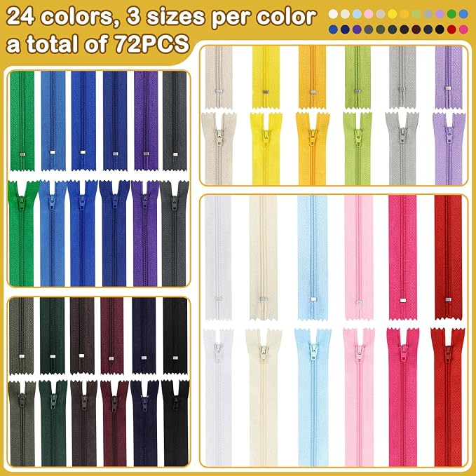 Zippers, DOITEM 72 pcs Zippers for Sewing 12 Inch 16 Inch 20 Inch Multicolor - Image 3