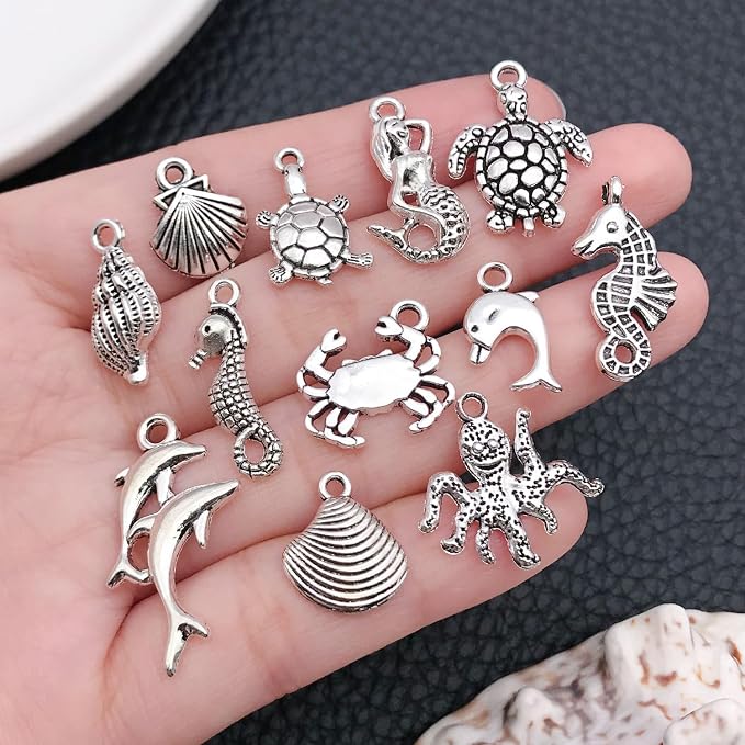WOCRAFT 60pcs Antique Silver Ocean Charms Bracelet Charms - Image 2