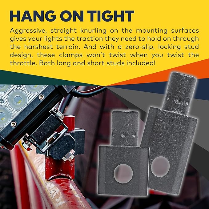 LAMPHUS Off-Road ATV UTV Light Bar Mounts Mounting Bracket Mini Bar Clamp Kits [0.75"/1"/1.25" Inch] [360-Degree] [2 Stud Sizes] [Aluminium] [2 Unit] Bull Bar Roll Bar Clamp Roll Cage Clamps Mount