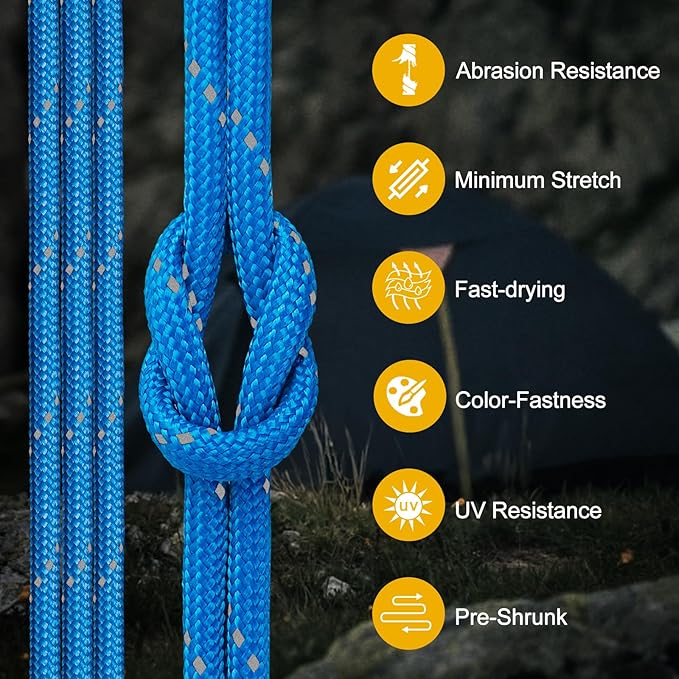 Reflective Paracord Rope 850Ib, 50/100/200/500/1000ft 4MM 11 Strand para Cords Lanyard Utility Parachute Cord for Tent Camping Hiking Survival Tactical Clothesline DIY Projects (Blue, 200FT)