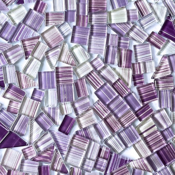 LITMIND 1.1LB Purple Mix Striped Crystal Glass Mosaic Tiles – Assorted Shapes - Image 2