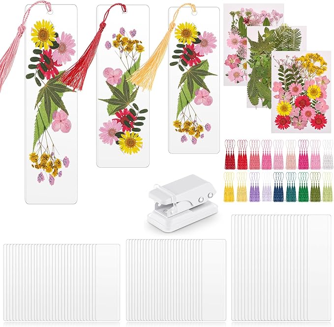 Fuyoooo 176 Pcs FloPressedwers Bookmark Making Kit, DIY Bookmark Laminating by Liraitoya