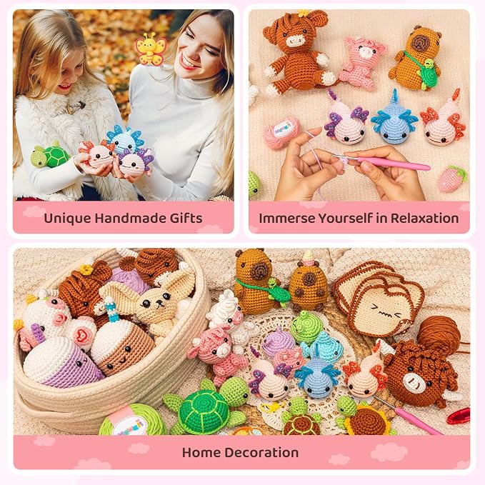 Mewaii Crochet Kit for Beginners, 3 Pack Axolotl Craft Set | 40% Extra Yarn - Image 6