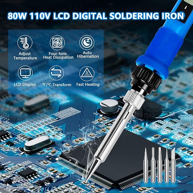Soldering Iron Kit, 80W 110V Upgraded Digital Electric Solder Irons, - Image 2