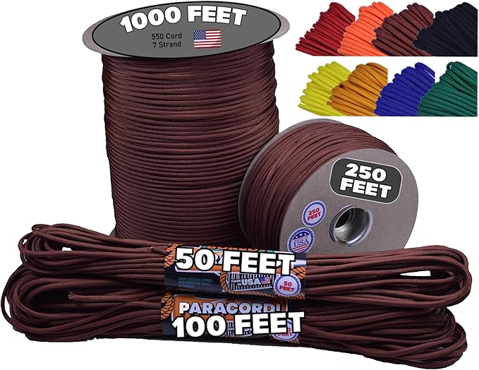 BORED? PARACORD! 550 lb Paracord - Ideal for Crafting, Camping, DIY Projects, Active & Military Outdoors - Strong Survival Rope - Tactical Parachute Cord Type III - Chocolate Brown 1000 Feet