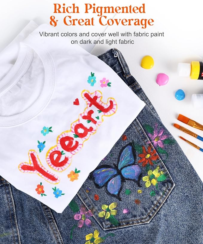 Fabric Paint, Yeeart 20 Colors Permanent Soft Fabric Paint Set - Image 7
