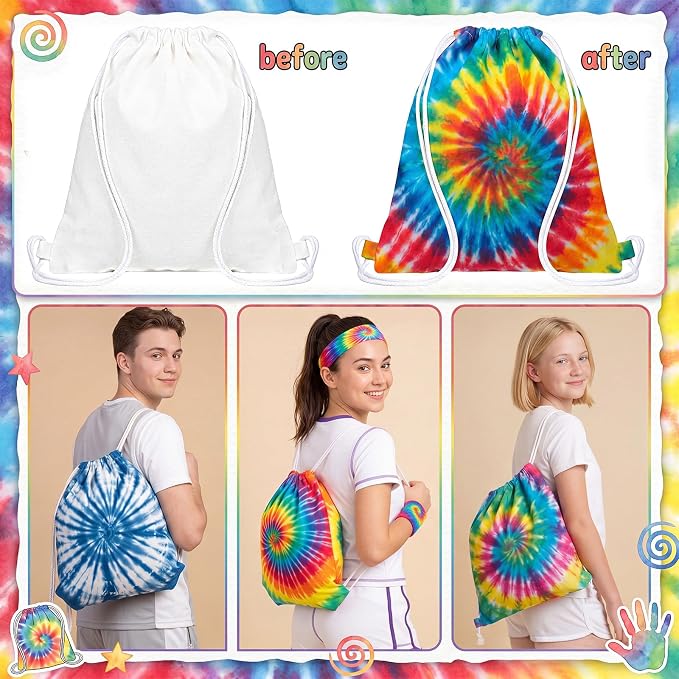Acellegic 30 Pcs White Tie-dye Cotton Drawstring Bags - Image 2