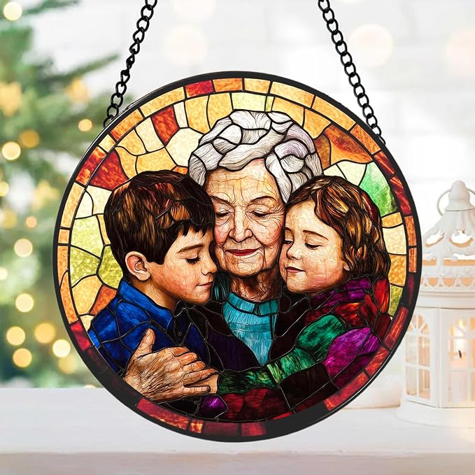Personalized Grandma Stained Glass Sun Catcher, Custom Photo Family Portrait - Image 2