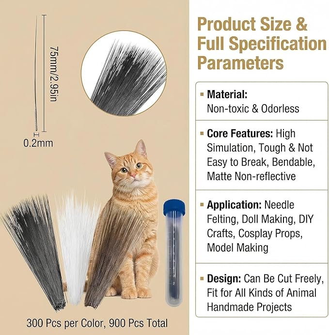 900 Pieces 7.5cm Professional Plastic Craft Whiskers, Soft Sculpture and Art - Image 2