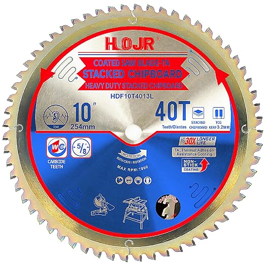 Circular Saw Blade Woodworking TA Series,10" 40-Tooth 5/8" Arbor, Triple Chip Grind Tooth,for Laminate, Melamine, Special Anti-Thermal Adhesion Coating on Cutting Edge, HDF 10" 40T TA