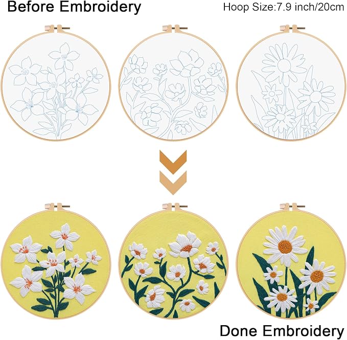 Louise Maelys 3 Pack Floral Embroidery Kit - Image 3
