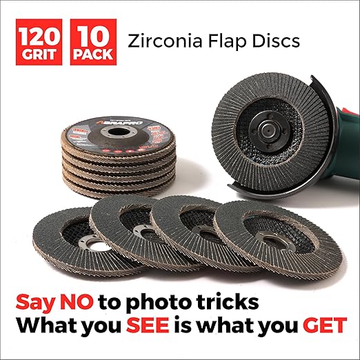 Jumbo Zirconia Flap Discs 4 1/2 for Angle Grinder, 120 Grit 4.5" x 7/8" High Density Type 29 Arbor Grinding Wheels for Wood Finishing, Rust Removal, Metal Sanding - 10 Pack