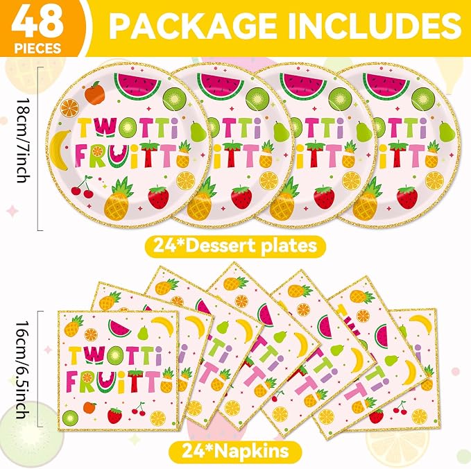 Qyeahkj 48Pcs Twotti Frutti Paper Plates and Napkins Summer Fruit 2nd Birthday - Image 2