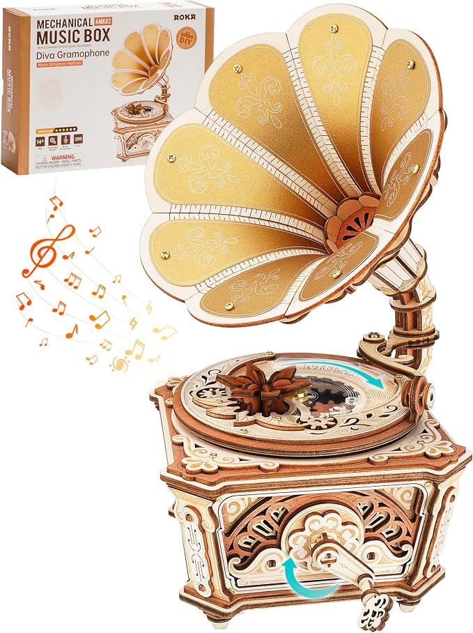 ROKR 3D Wooden Puzzles for Adults, Diva Phonograph Music Box Mechanical Model by ROKR-InterestingSmartPuzzleToys