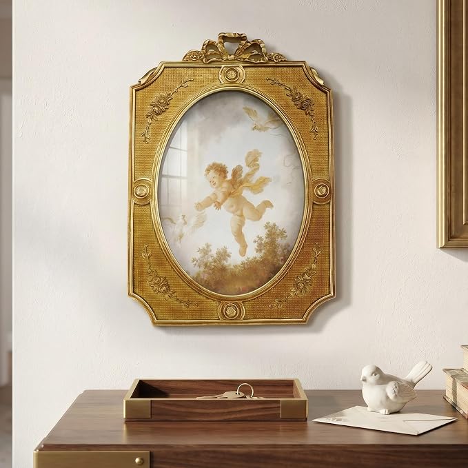 Cuspin 5x7 Picture Frame Vintage Bow Frame, Bronze Textured Resin Photo Frame - Image 4