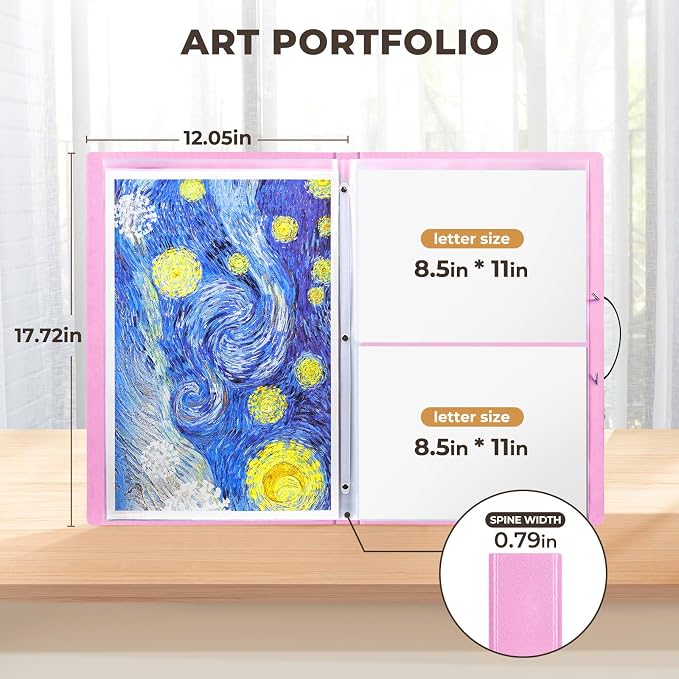 JoyCat 11 x 17 Art Portfolio Binder, 40 Acid-Free Clear Pockets Art Folder - Image 2