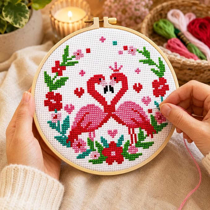 Zhenqing 4 Bird Circle Cross Stitch Kit 11CT Pre-Printed Floral Bird Embroidery - Image 4