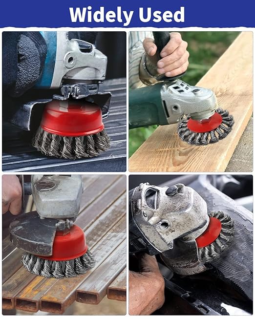 Rocaris 20 Pack Wire Wheel Cup Brush, 4 Inch Twisted Knotted & Coarse Crimped Cup Brush for Angle Grinders, 5/8 -11 Inch Threaded Arbor for Drill