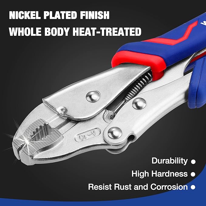 WORKPRO 2-Piece Locking Pliers Set, CR-V Steel Locking Pliers, 7 Inch Curved Jaw and 6-1/2 Inch Long Nose, Quick Release, Fit for Clamping, Twisting, Welding